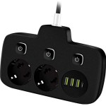 Удлинитель Amper 2,0м, 3 розетки черный