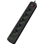 Удлинитель JH-1083U 4,0м, 5 розеток, 3*0,75мм, черный.